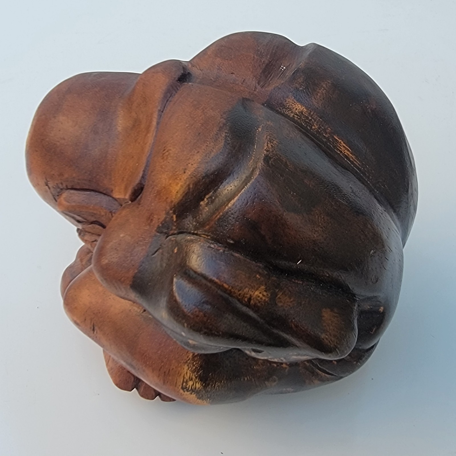 Hand Carved Wood Weeping Buddha Crying Yogi Statue Meditating Figurine