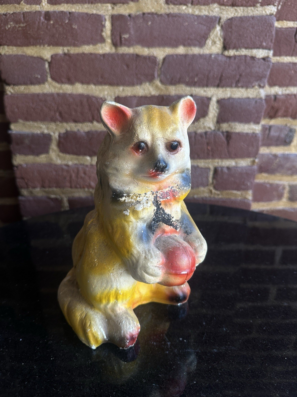 Vintage Retro Dog w/ Ball Carnival Prize Chalkware Figurine 1940s