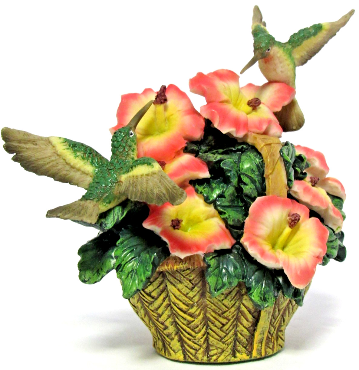 HERITAGE HOUSE “HUMMINGBIRDS ON FLOWER BASKET” ~ (5.25″ TALL) ~ ** PORCELAIN **