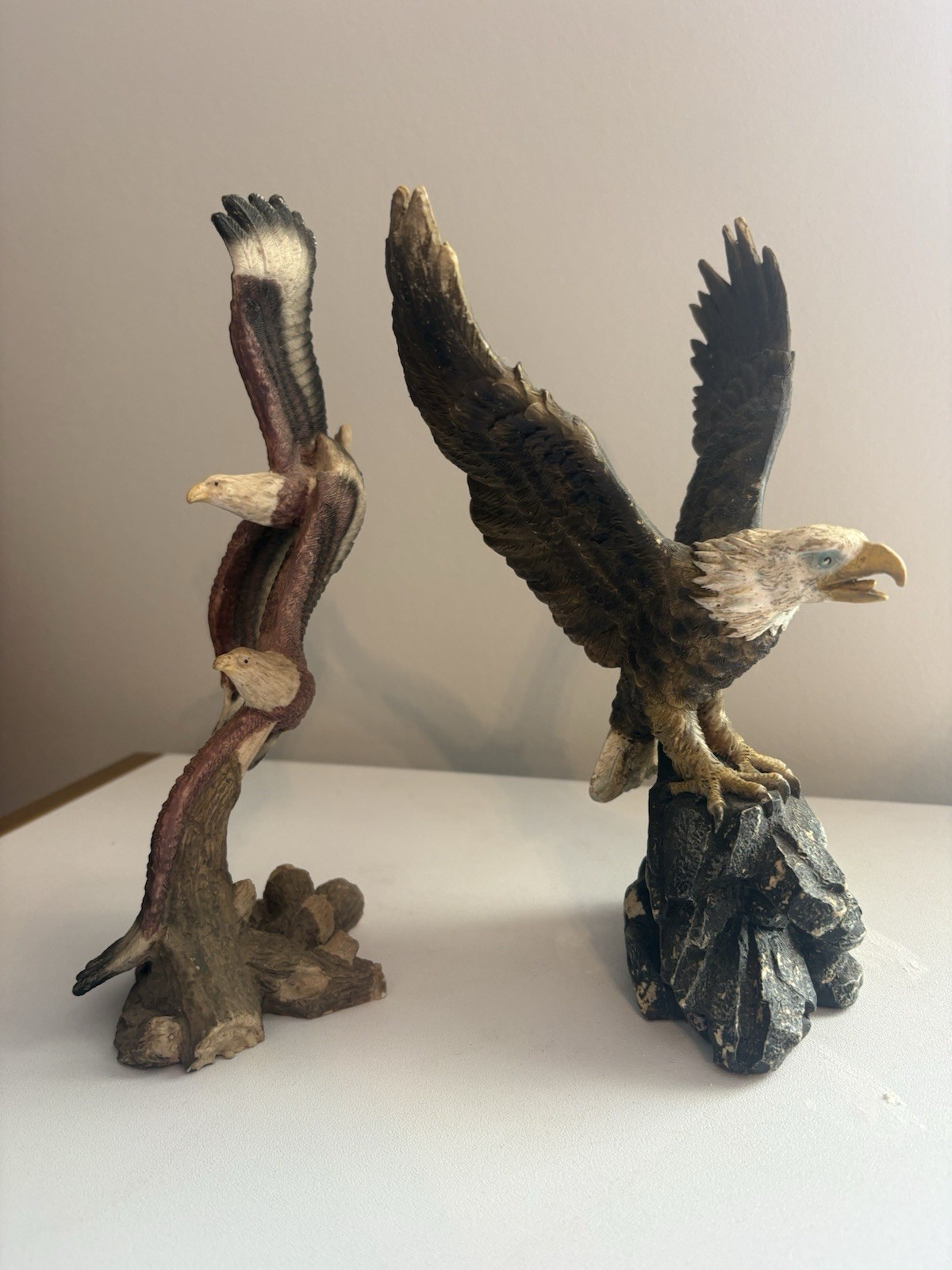 Bald Eagle Figures Pair Resin Wildlife Decor Christian Statue Set