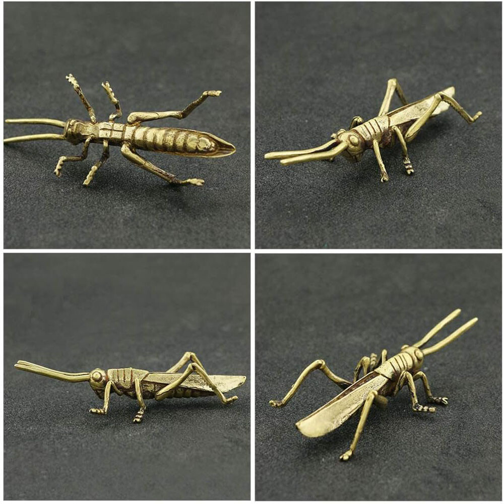 Solid Brass Locust Statue Vintage Animal Grasshopper Figurine Tea Pet Ornament