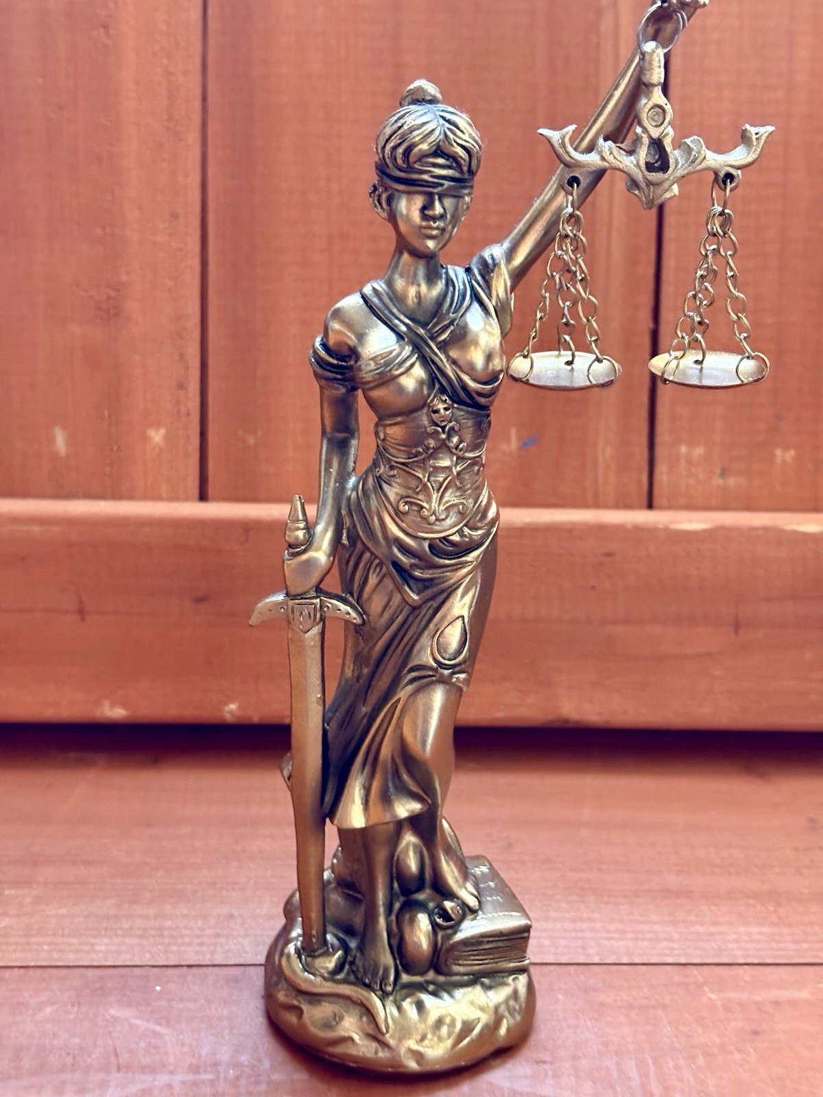 Lady Justice Figurine 8” Resin Sculpture in Gold Finish Law Office Decor