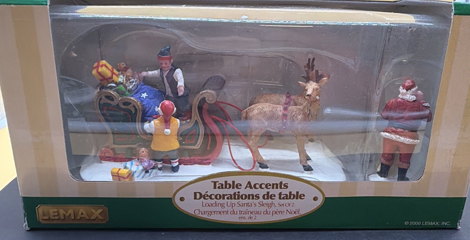 Boxed Year 2000 Lemax Christmas Village Loading Up Santa’s Sleigh Article 03335k