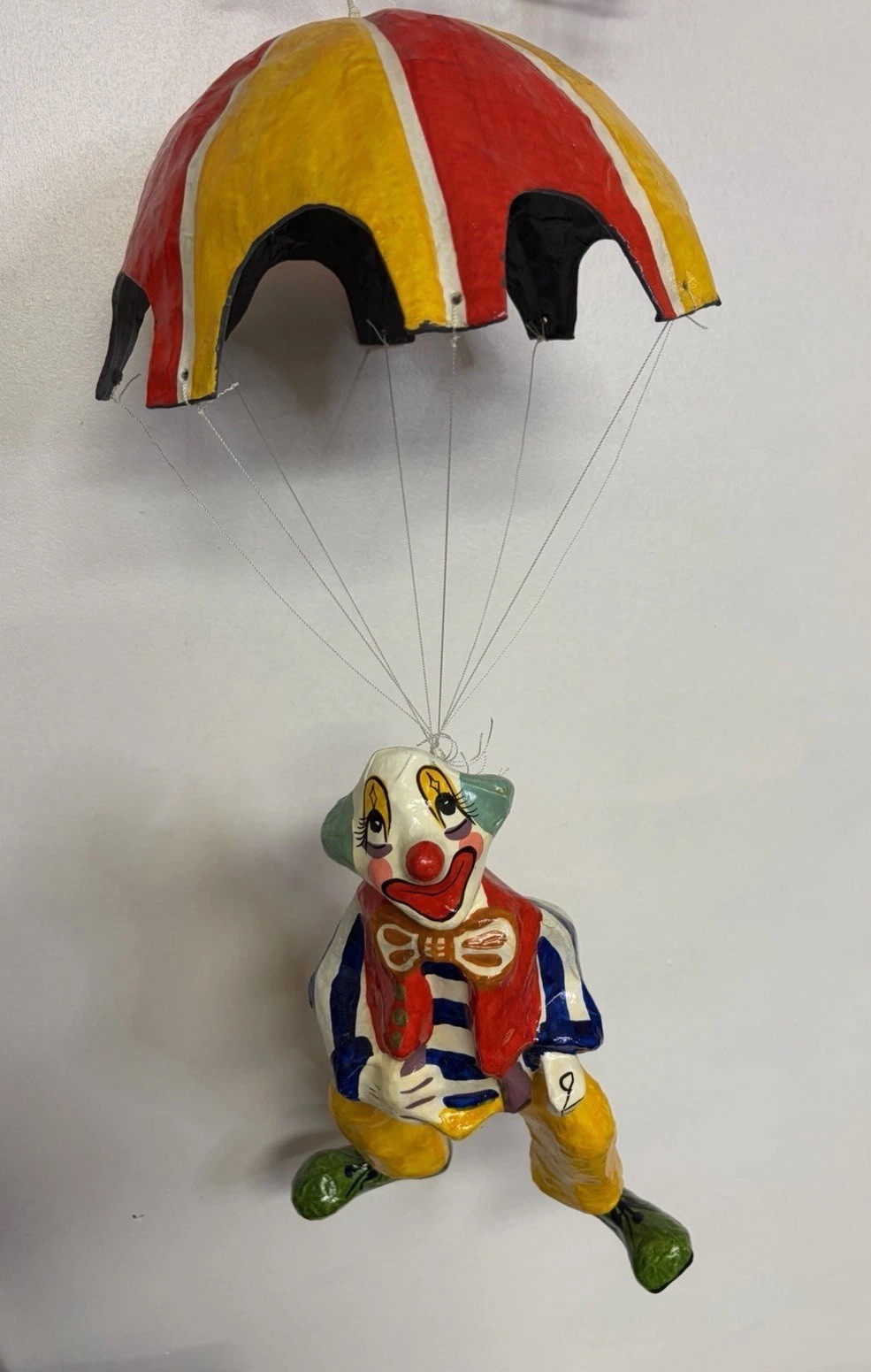 Vintage Papier Mache Handpainted Circus Clown Mobile 20″ Made In Mexico