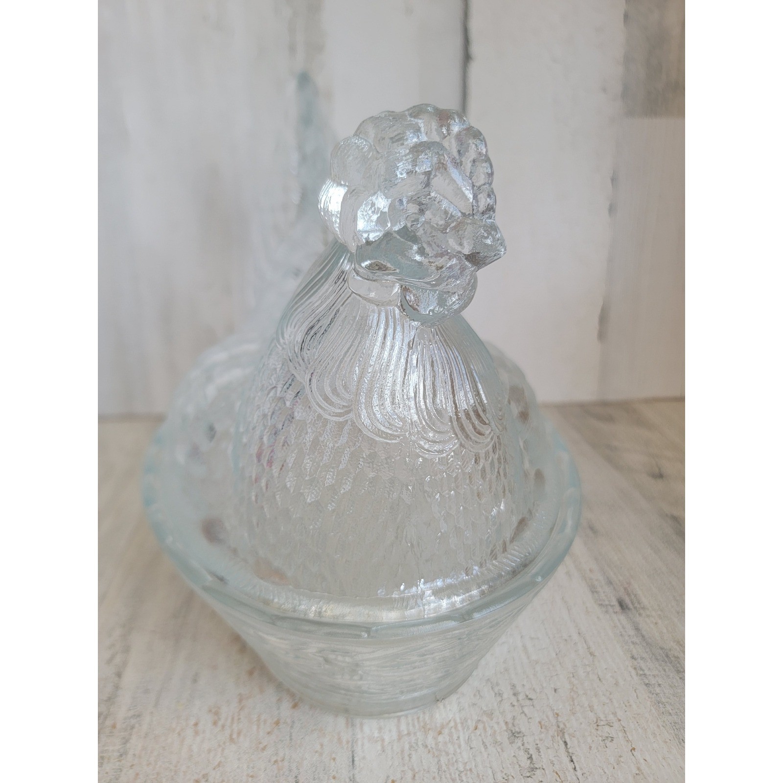 Clear hen on nest chicken nesting candy dish glass container Xmas home decor