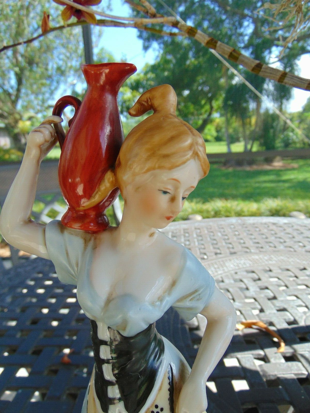 Traditional Figurine of Man & Woman Porcelain Wine Workers Figurines 12″ Tall