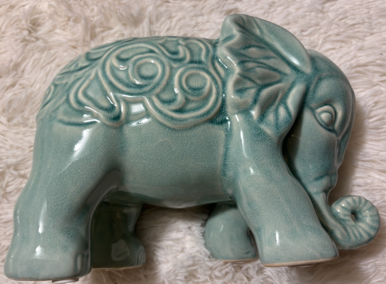 Urban Trends Sky Blue Ceramic Elegant Elephant Figurine Boho Home Decor Accent