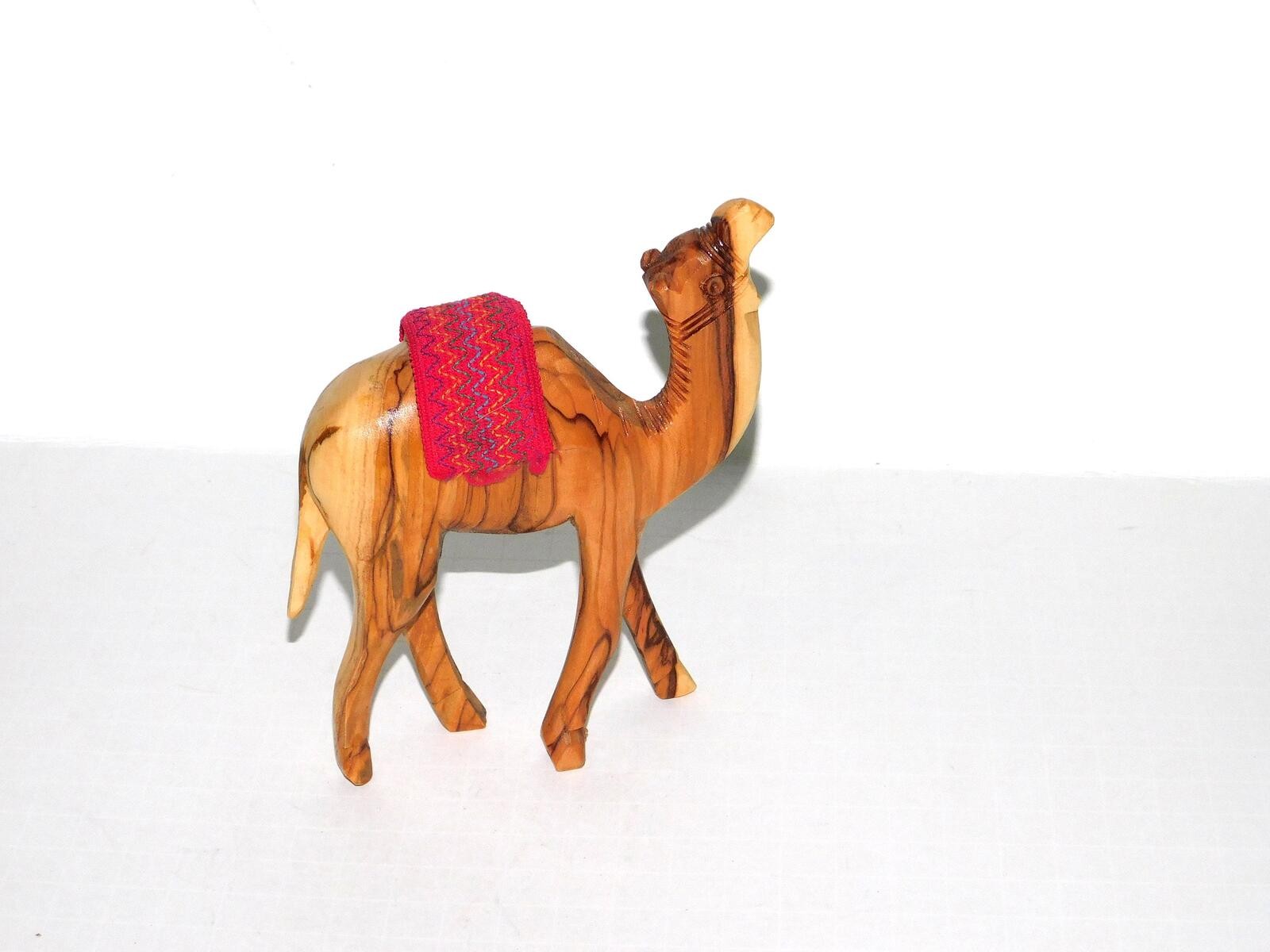 Vtg Camel Carved Wood Figurine Red Woven Saddle Blanket Egypt