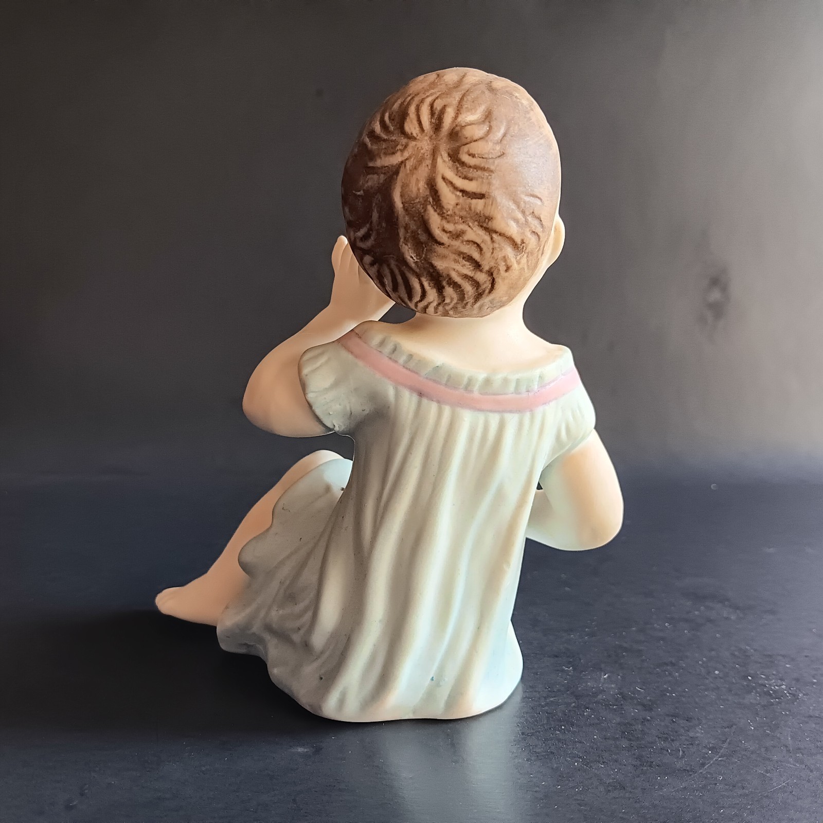 Bisque Piano Baby Blue Pink Gown Waving Porcelain Figurine Boy Girl Infant 4.75″