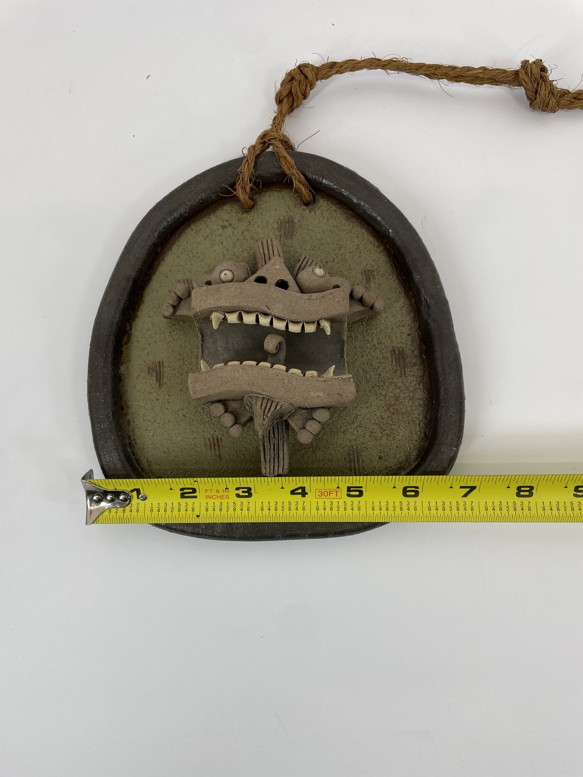 Handmade Clay Pottery Wall Hanging Art Sculpture Monster Face Figure Signed