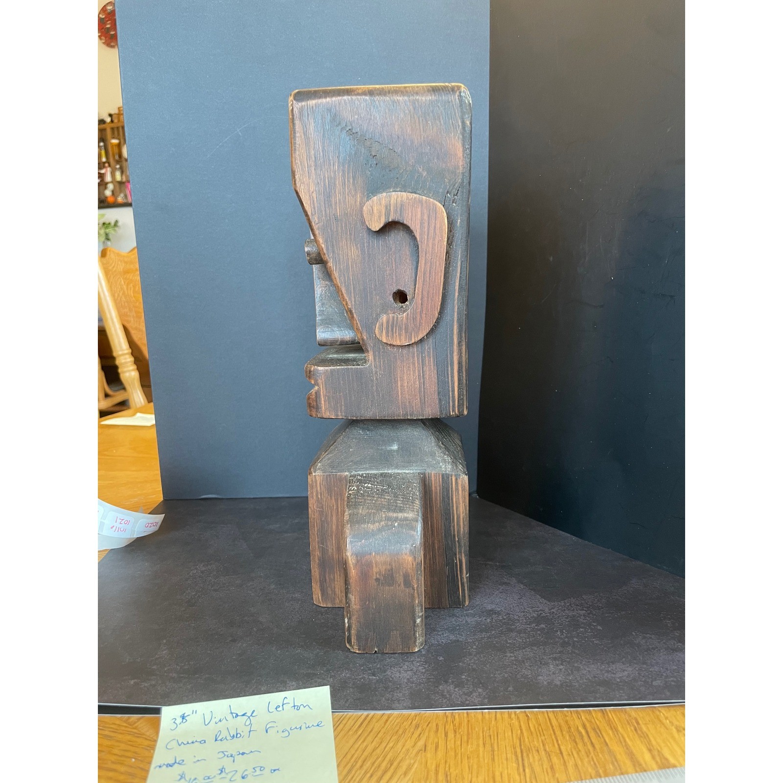 Vintage Hand Carved Wood Brutalist Bust Abstract Geometric Folk Art Sculpture