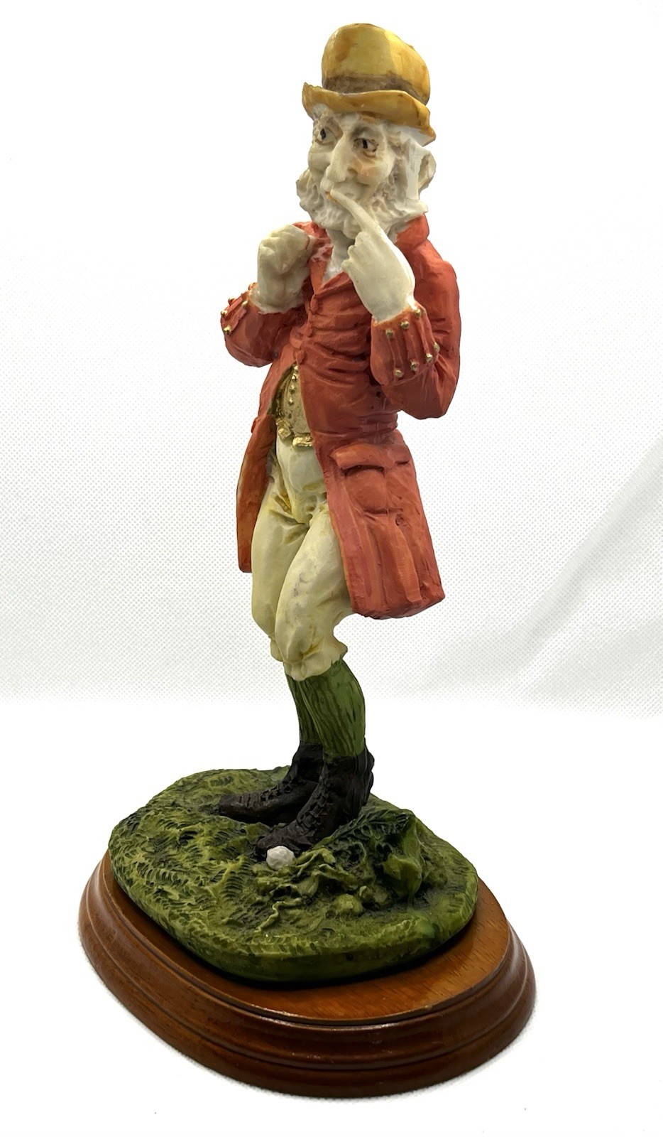 Vintage Gentleman Golfer Figurine 10.5” Red Coat Statue on Wood Base | Excellent
