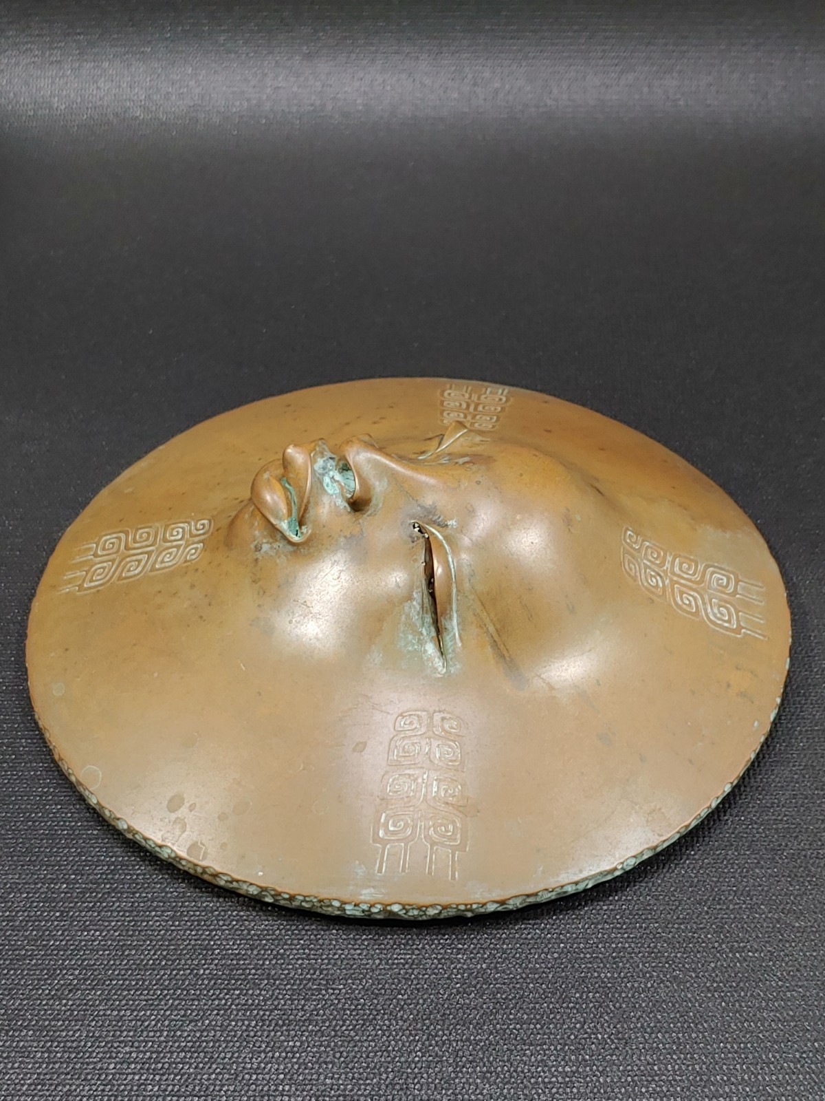Vintage Brass Sculpture African Women Face Figure Florals On Pad Home Office Art