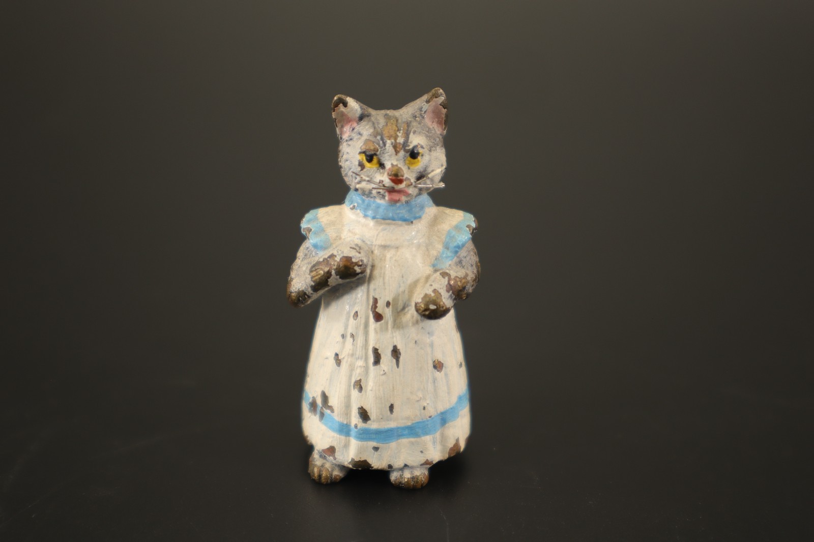 Vienna Cold Painted Bronze CAT White Dress Beatrix Potter Mini Figurine Antique