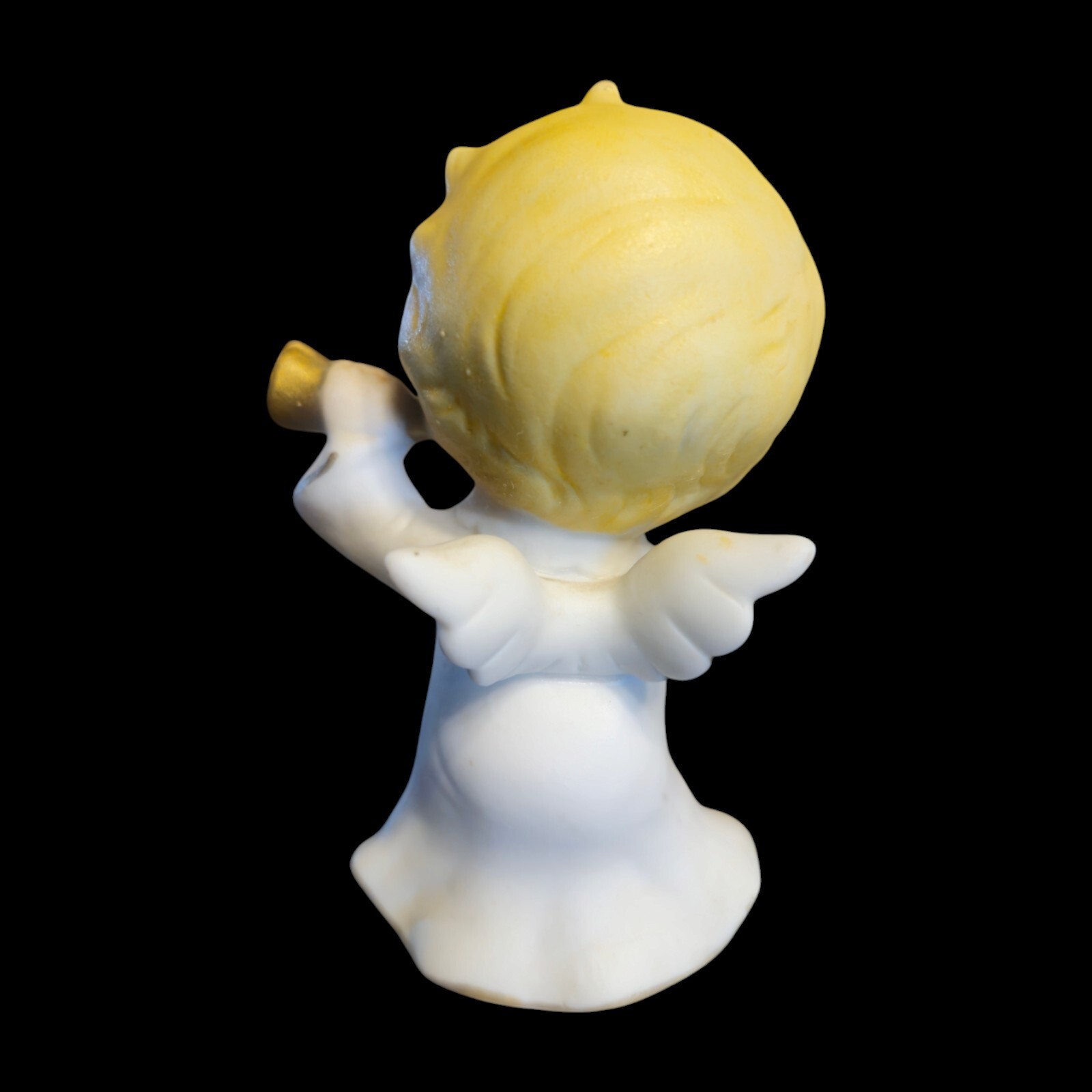 Vintage Angel 3.75″Porcelain Figurine Big Eyed Holding Horn to Ear Made in Japan