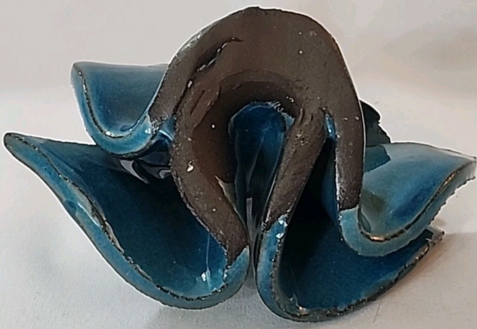 OOAK Handmade Dancing Angels Artisan Figurine Teal Blue & Black Glaze 3″ Tall EC