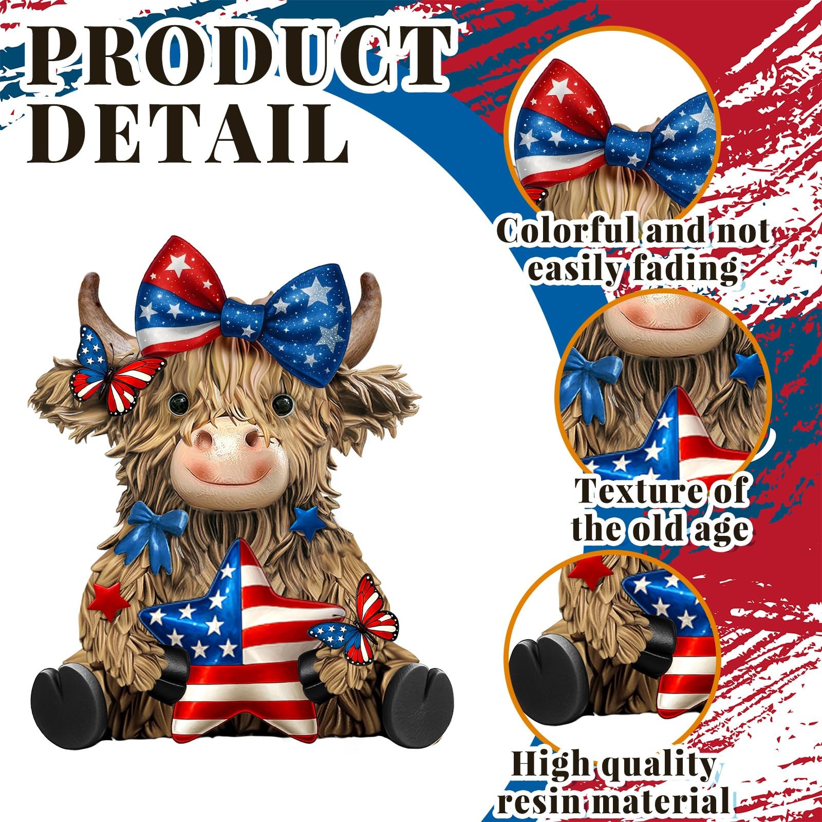 2 Pack 4th of July Patriotic Highland Cow Decorations Memorial Day Highland C…