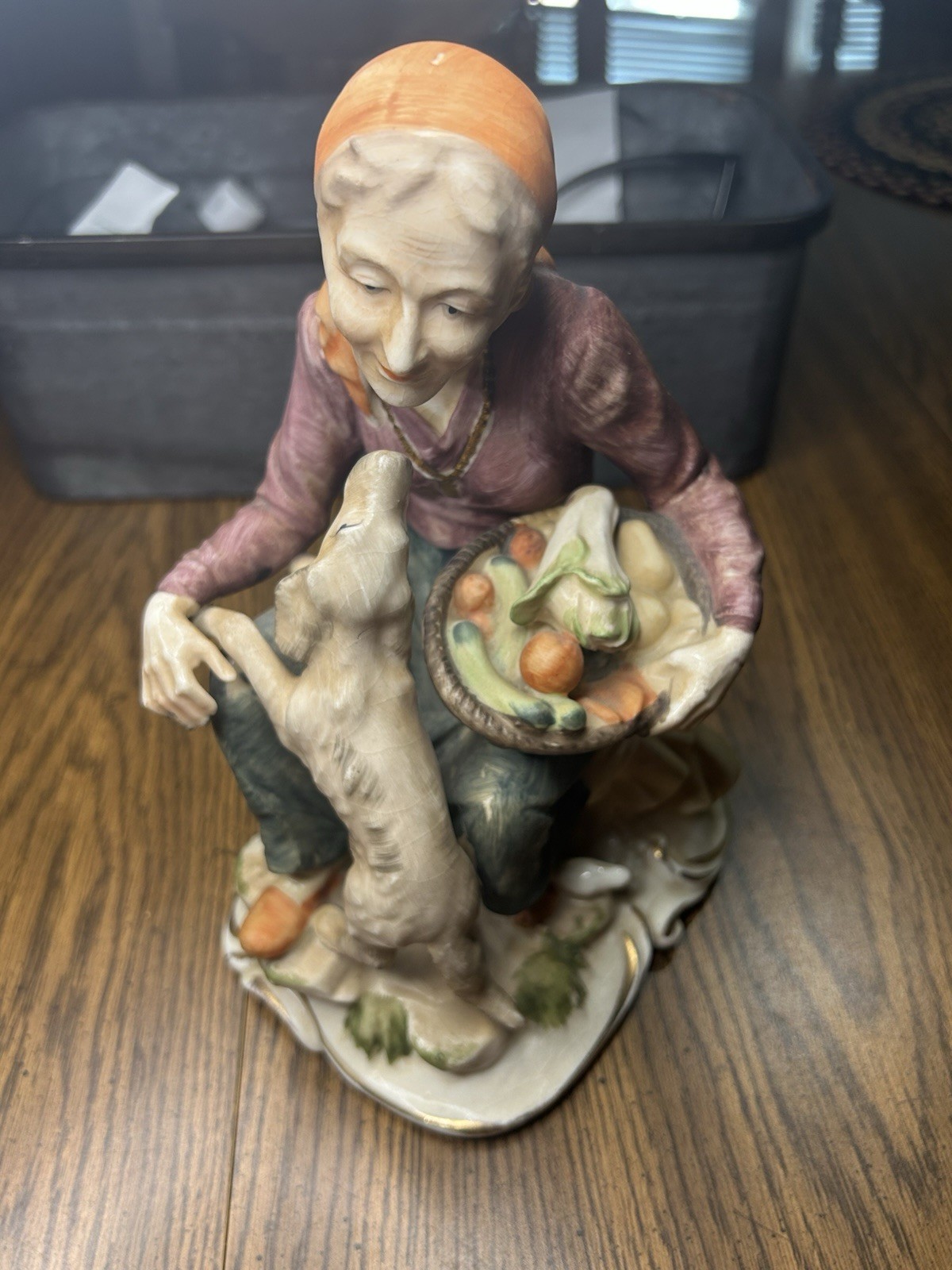 Ucagco Japan Old Women & Dog Figurine Porcelain