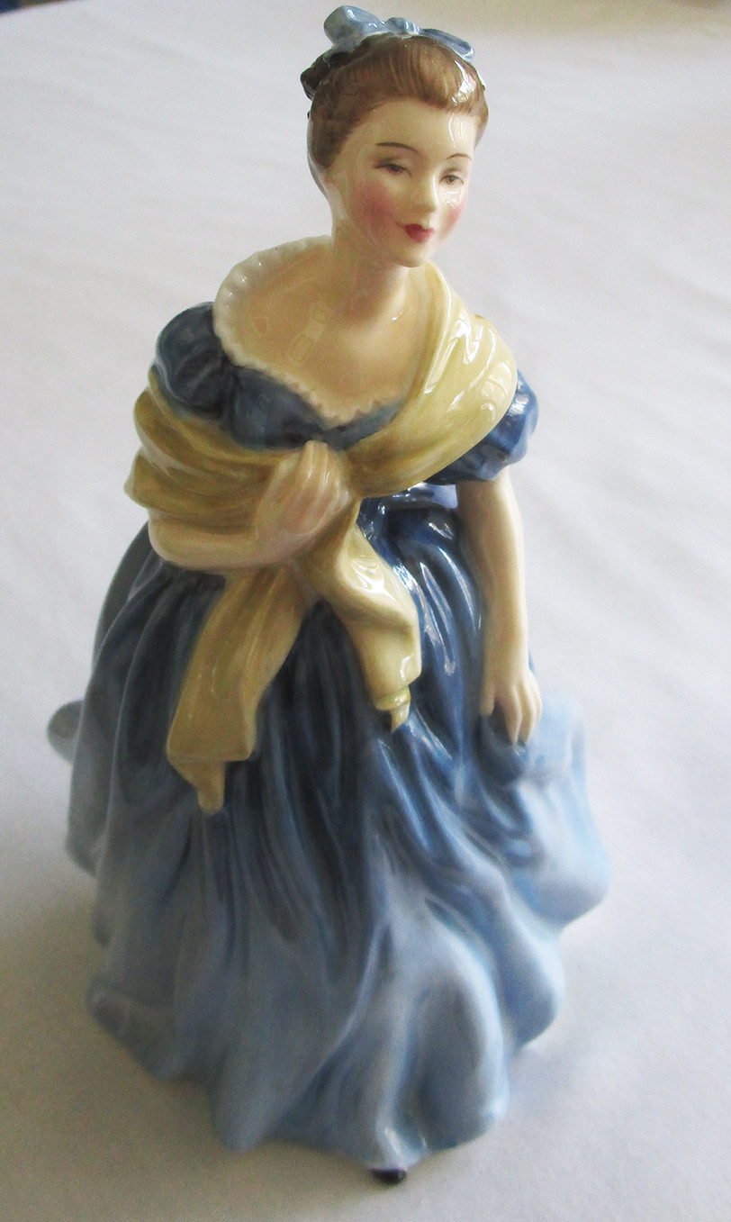Vintage MCM 1963 Royal Doulton England Adrienne Blue Dress Bone China Figurine