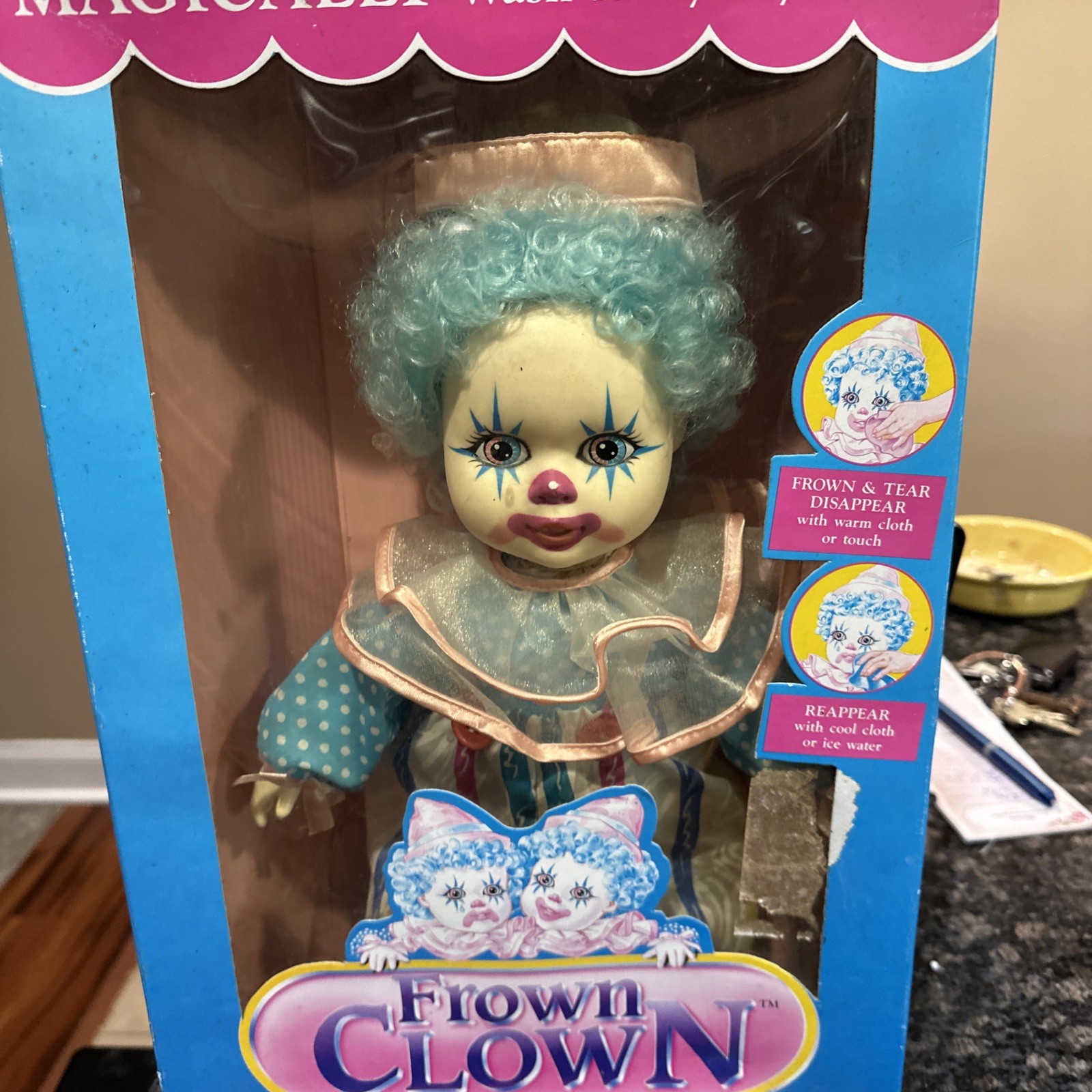 RARE VTG Frown Clown 1991 Magically Wash Away My Frown Sad To Glad Doll In Box