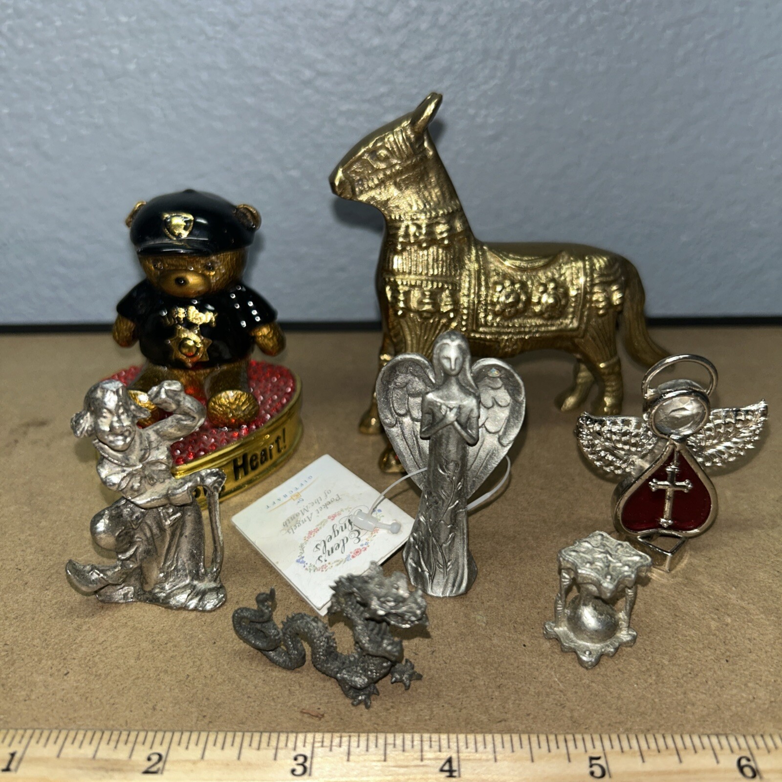 Vintage Lot Of 7 Figures And Animals, Heavy Brass, Pewter, Silver.. RARE