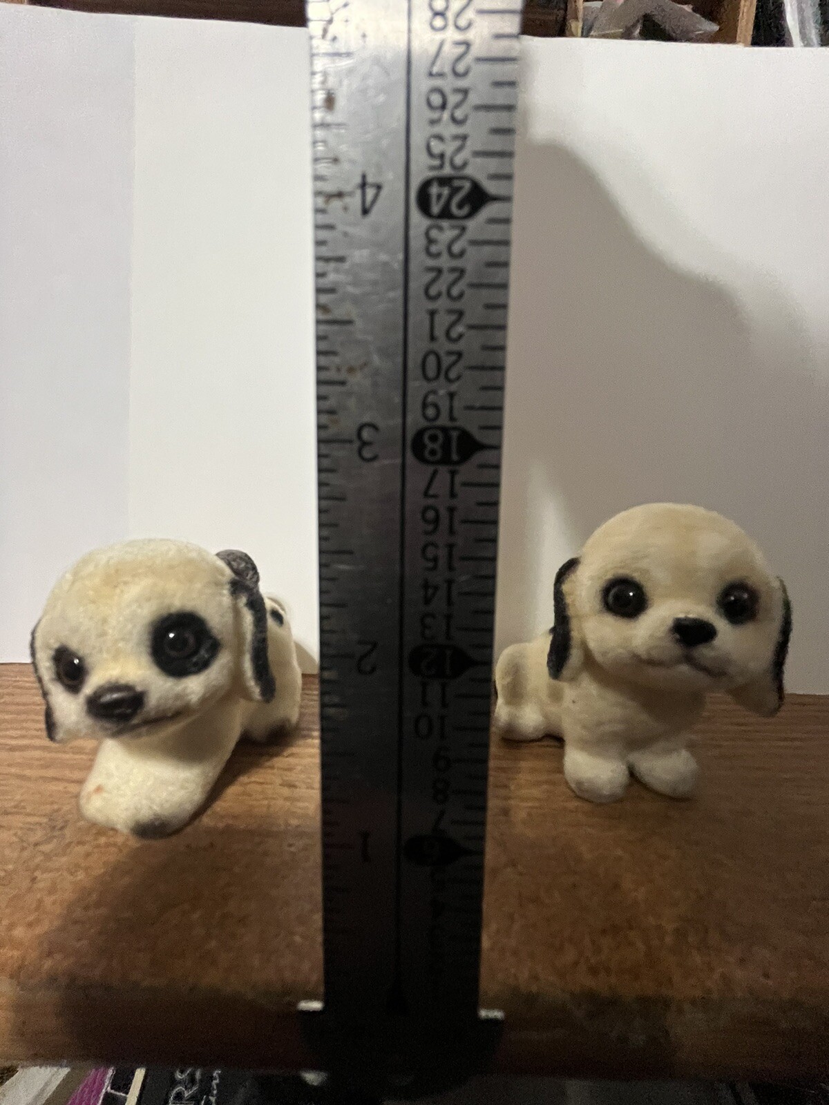 2 flocked Josef original 2.5″ tall dogs white (Beige) & Brown big eyes