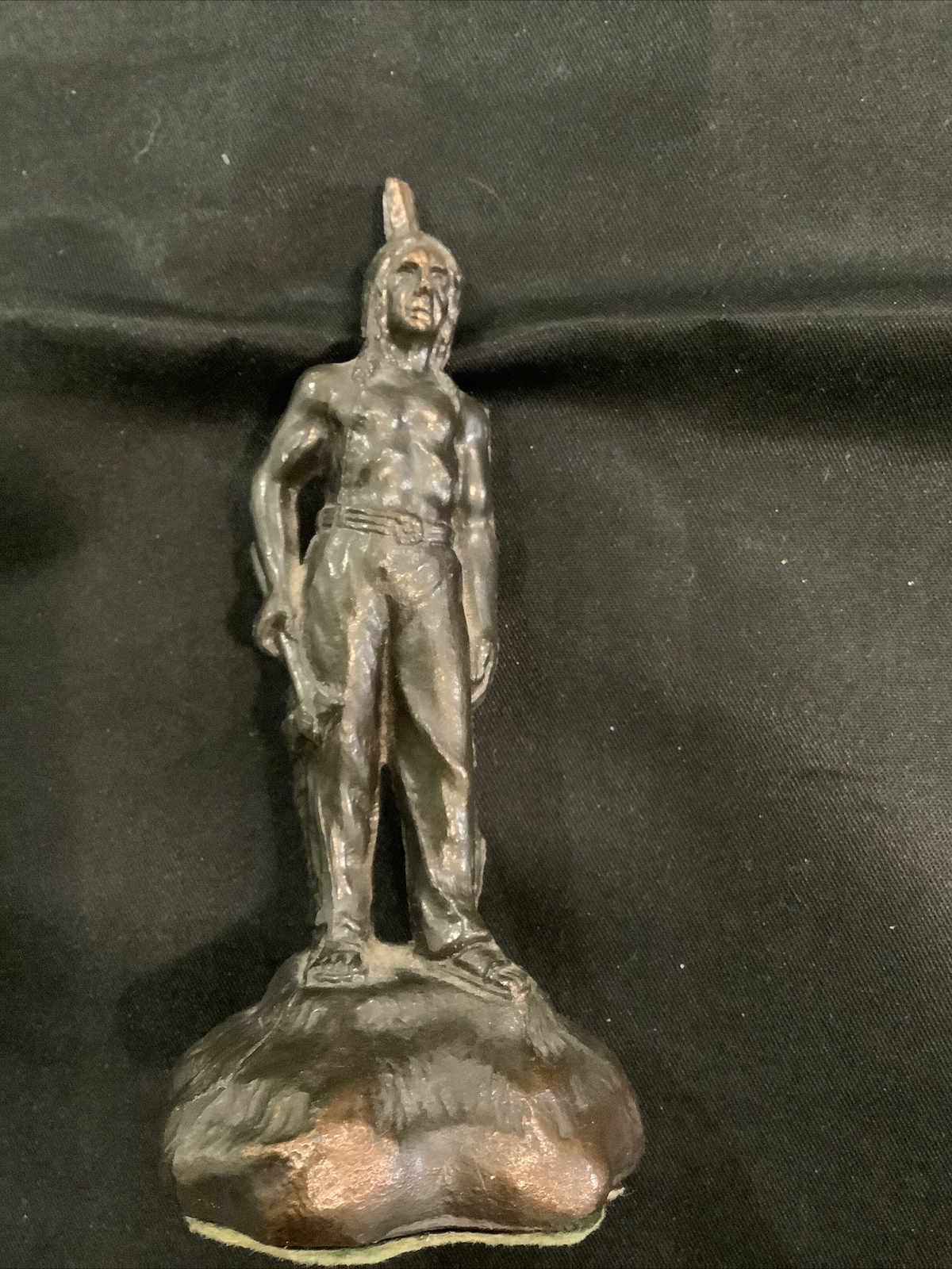 Vtg Native American Indian 1 Feather Eagle Warrior Statue Metal 4 1/2” As Pics