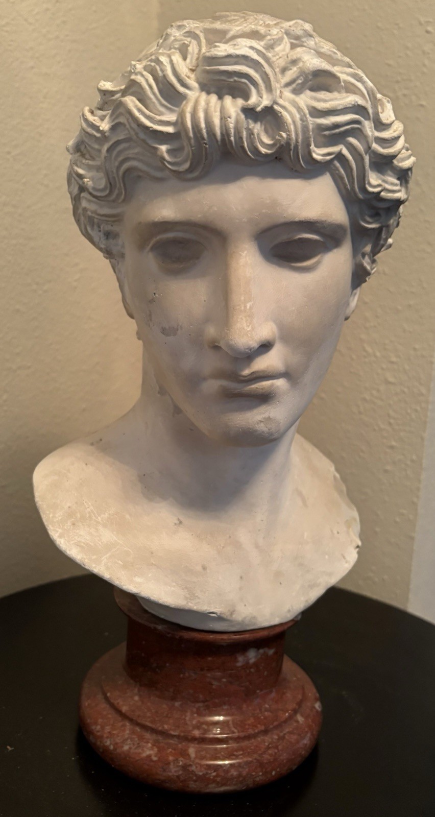 19thC. Plaster Bust of David on a Rouge Color Marble Stand