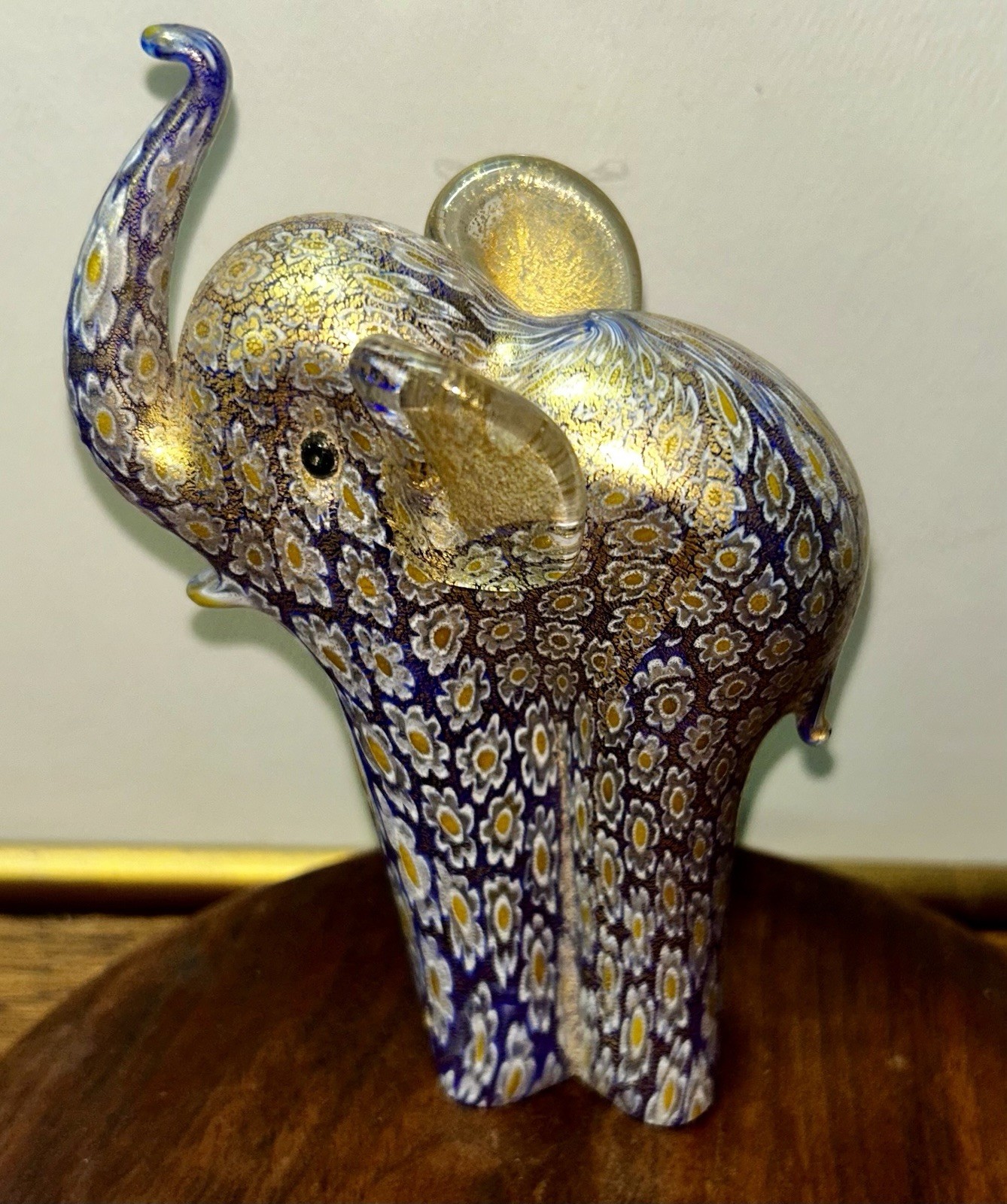 5” LENOX MURANO Glass Millefiori Art Glass Gold Purple Lucky Elephant Figurine