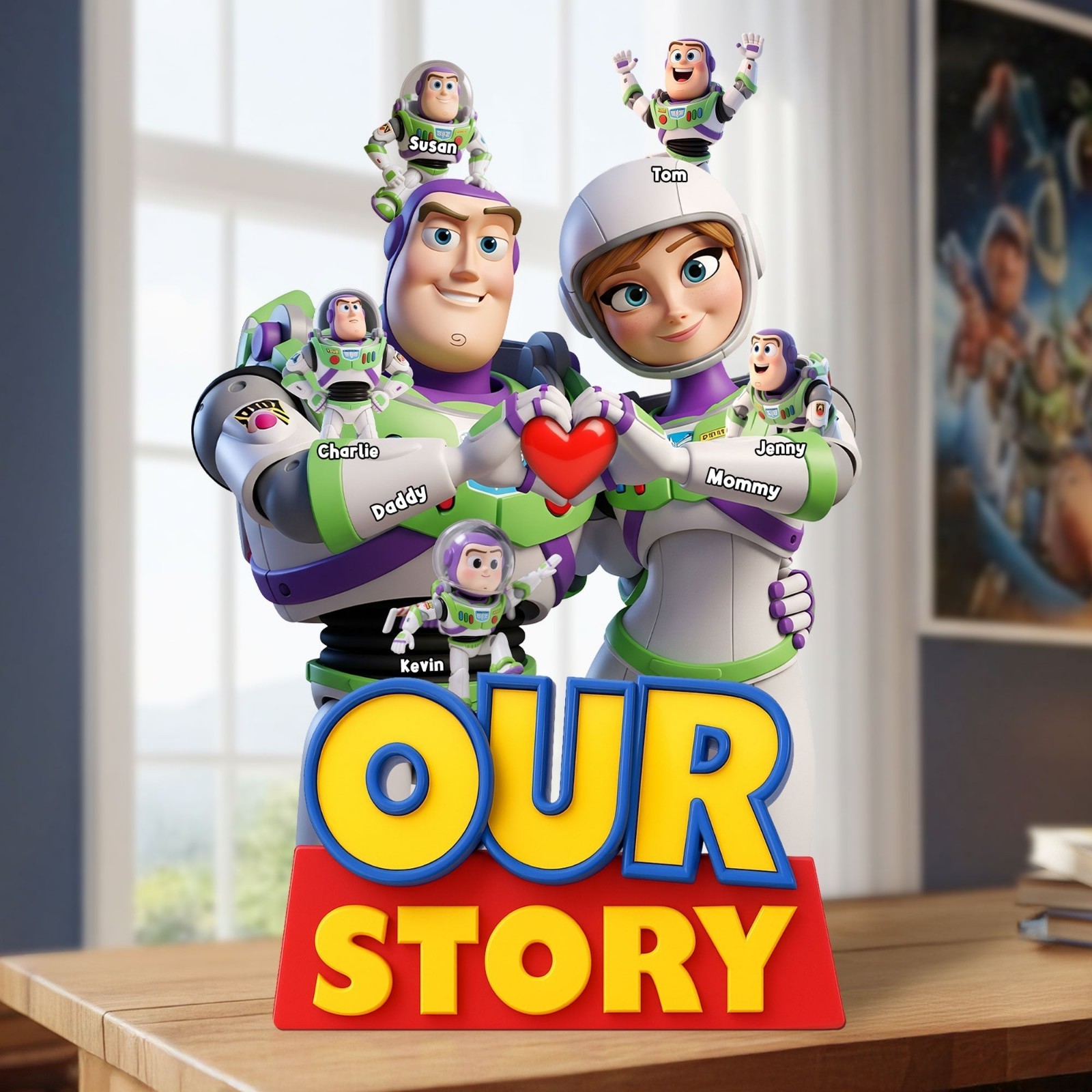 Personalized Buzz Lighttyear Couple Toy Acrylic Plaque Wooden Block Desk Decor