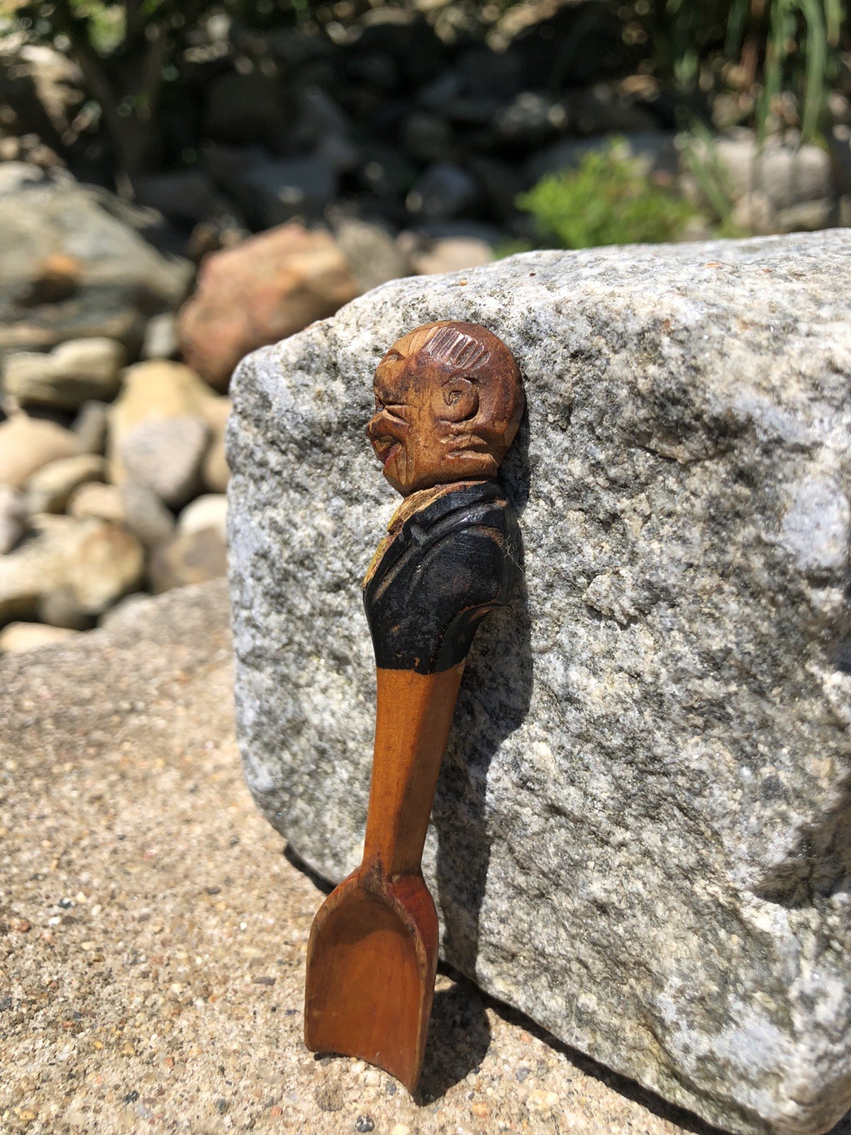 Antique Anri Hand Carved Painted Wood Man Mini Sugar Spoon