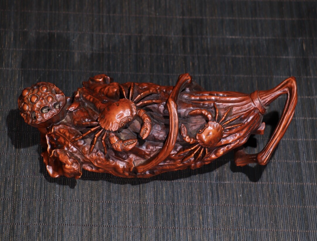 21.5 cm rare China Old Wood Sculpture natural Boxwood Animal crab Sculpture