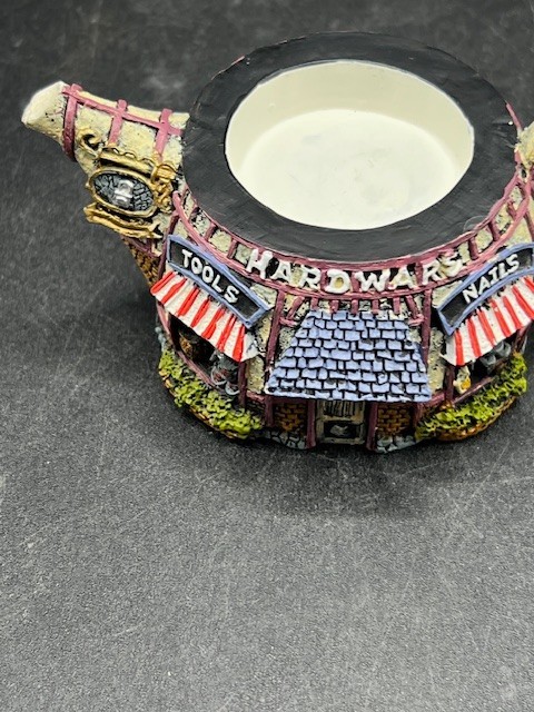 Hometown Teapot Cottages Hardware Tools Nails July 4th Red White Blue Figurine