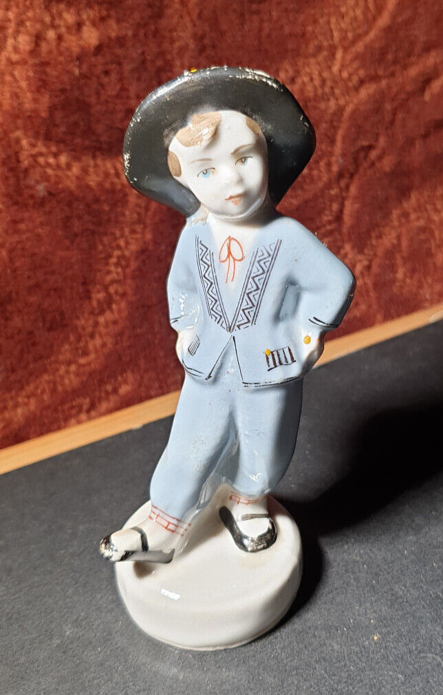 Vintage USSR Latvia RPR Riga Porcelain Figurine Boy Dancing National Costume