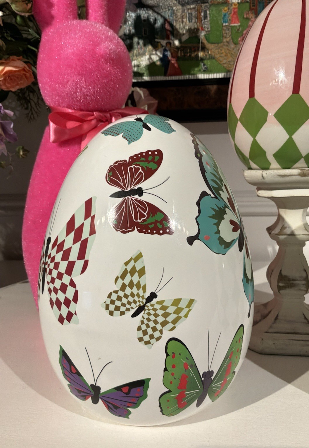 Grandin Road (style) Designer Easter Egg with Butterflies Geometric Shapes Set 3