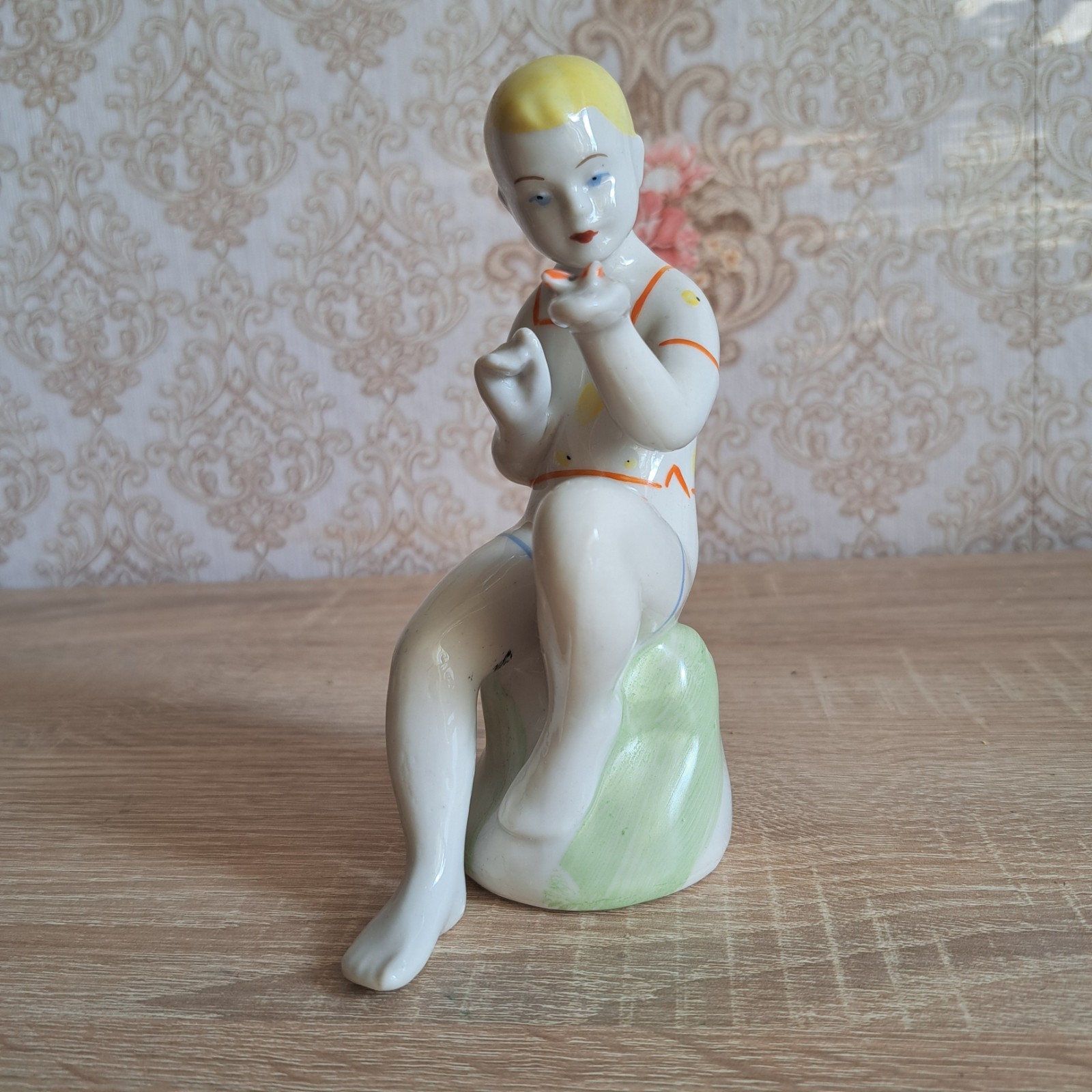Vintage Ukrainian figurine Boy with a butterfly. porcelain 1950s Polonoe