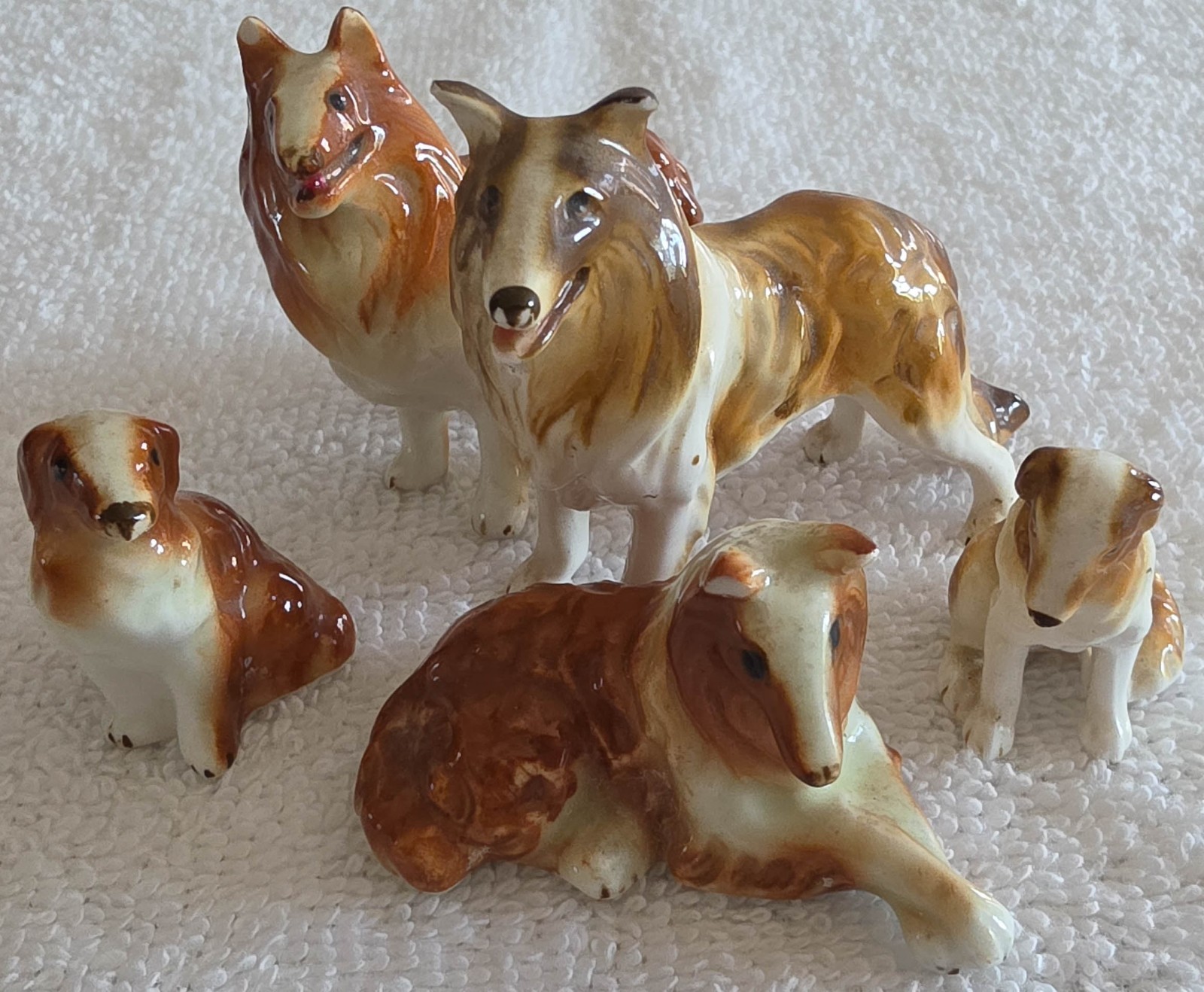 Bone China Miniature Animal Family 5 Collie Dog Set-Japan-Excellent Condition