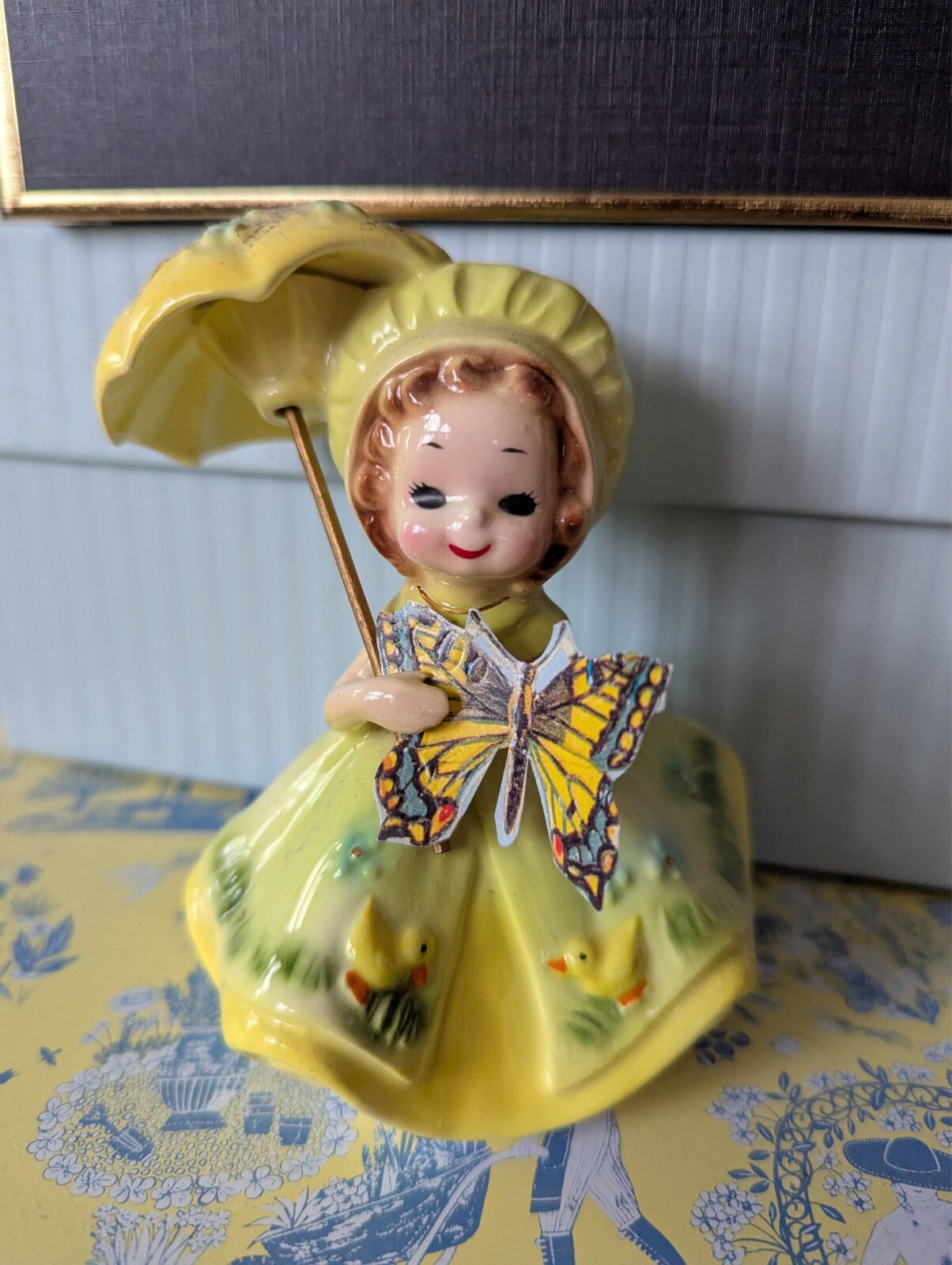 Josef Originals 1974 April Birthday Girl With Umbrella*Damaged See Photos