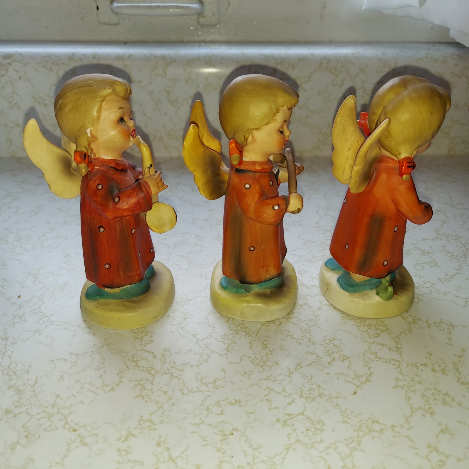 VINTAGE ANTIQUE MCM ANGELS 3 GIRLS W/ MUSICAL INSTRUMENTS CHRISTMAS OR ANYTIME