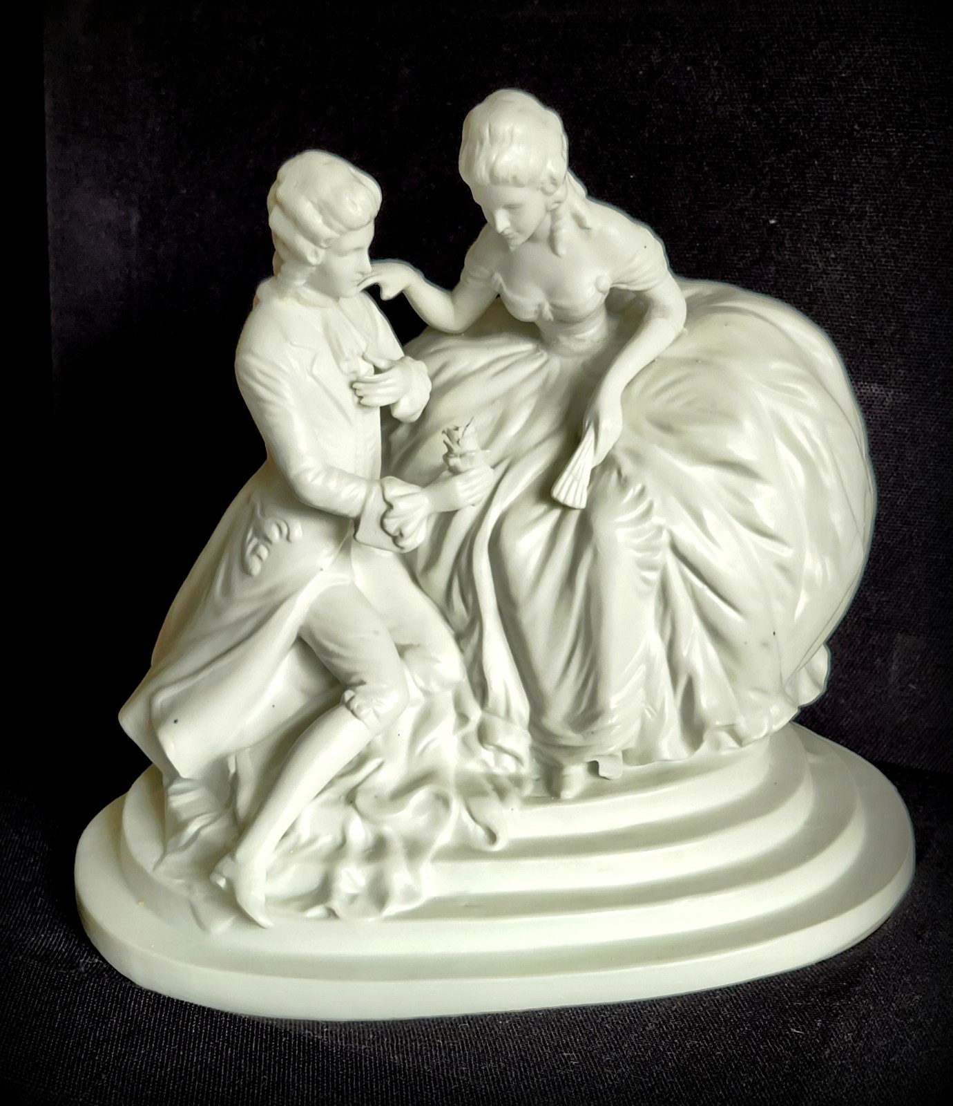 Antique German-Style Bisque Porcelain Romantic Couple Figurine 10″x 8.5″