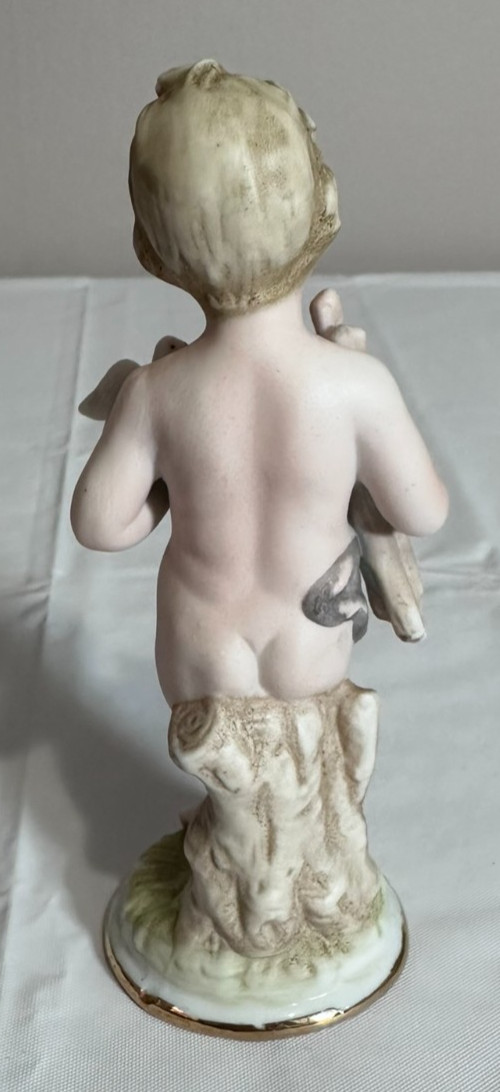 Vintage Victorian Style Cherub Figurine Bisque Angel Sculpture Peace Dove