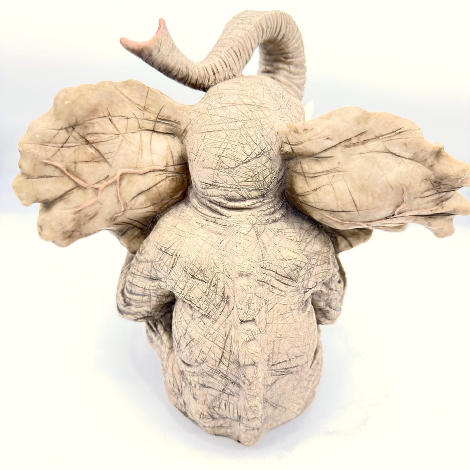 RARE 13” Montefiori Elephant Mother & Calf Heavy Alabastro Stone-Resin Italy DSN