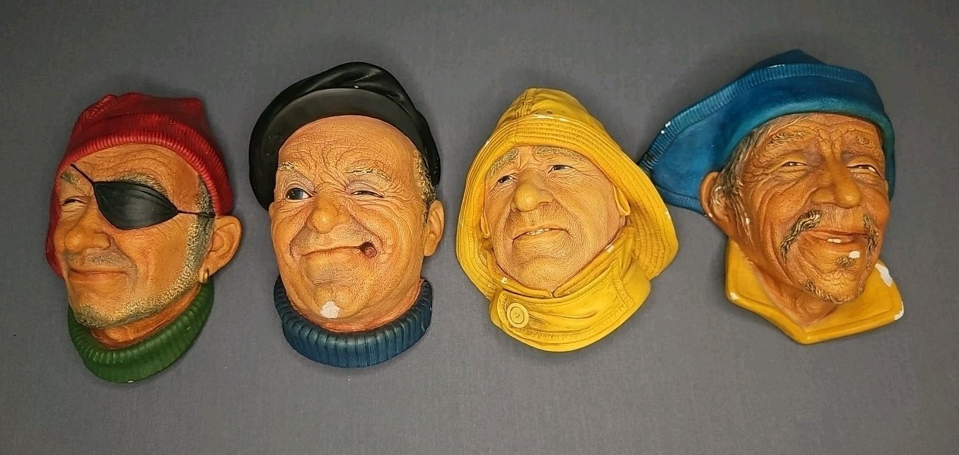 Lot Of 4 Bossons Chalkware Heads Made in England 1960s 70s – Vintage Seafarers
