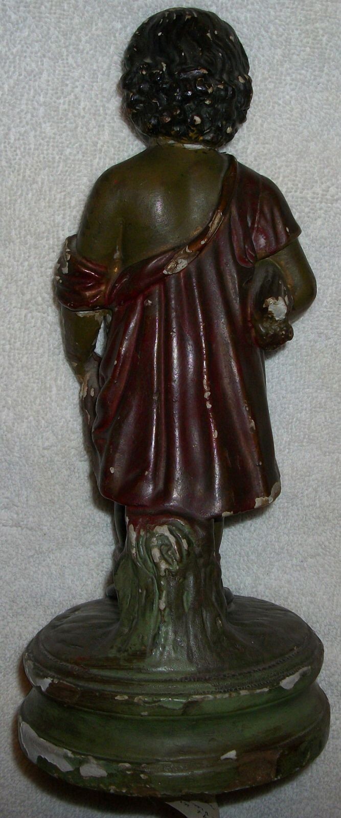 Antique Chalkware “Girl Carrying Wheat” statue 11″ Tall Faux Bronze