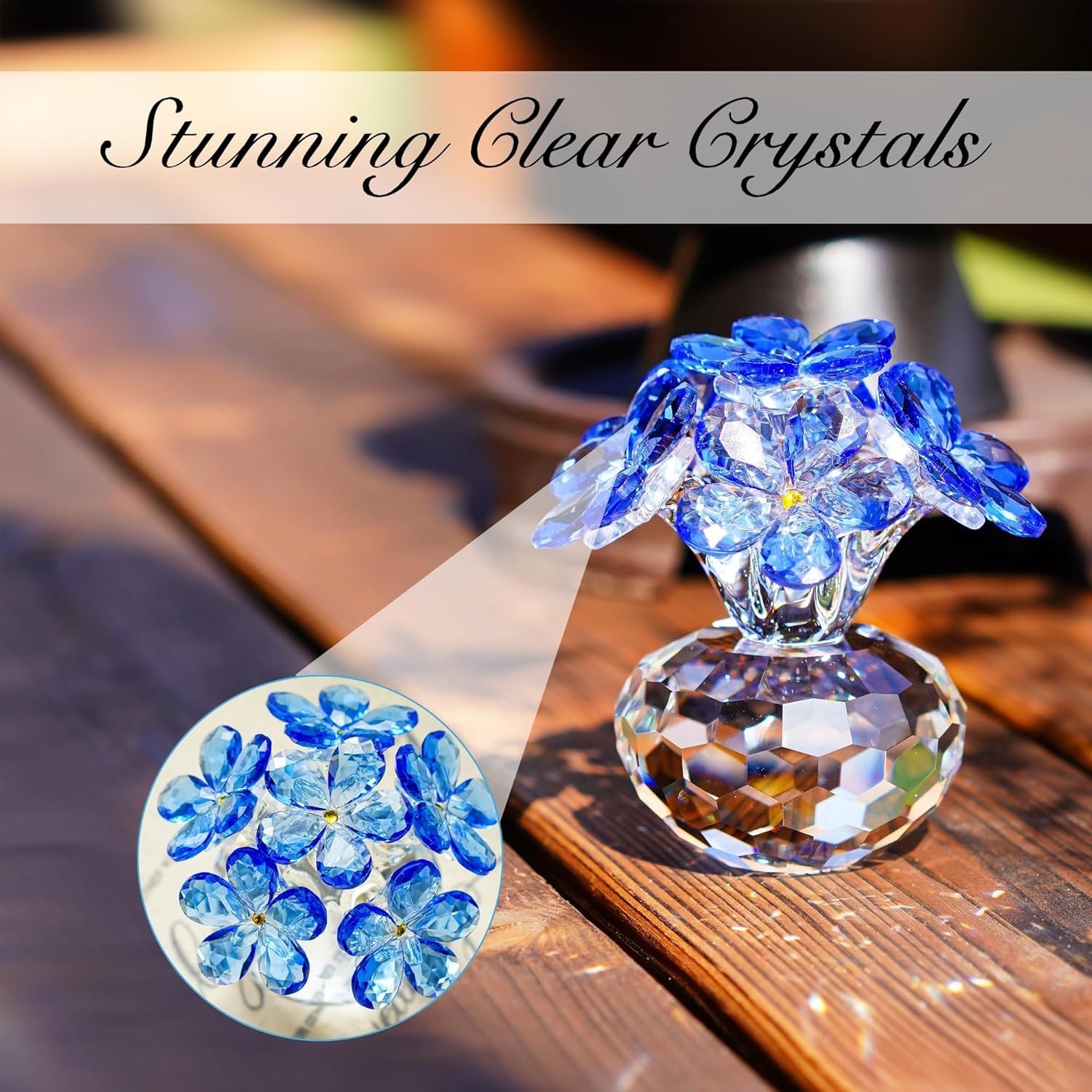 Blue Crystal Flower Figurine Forget Me Not,Crystal Gifts for Mom Wife Girlfri…