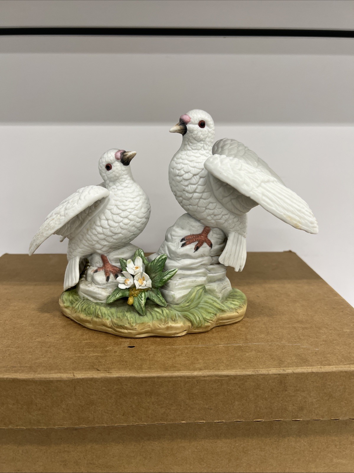 Fine Pigeons Figurine Vintage Hand Painted Bisque Finish