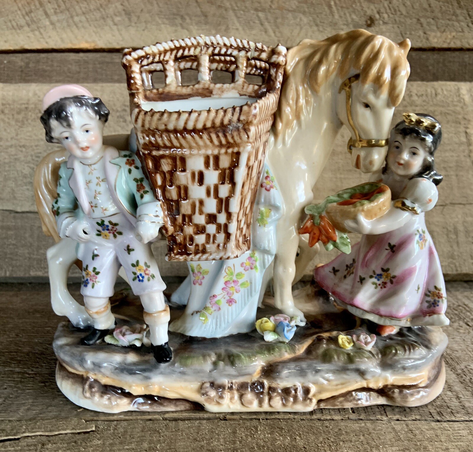 RARE Vintage UCAGCO Horse With 2 Vase Saddle Figurine Hand Painted Japan