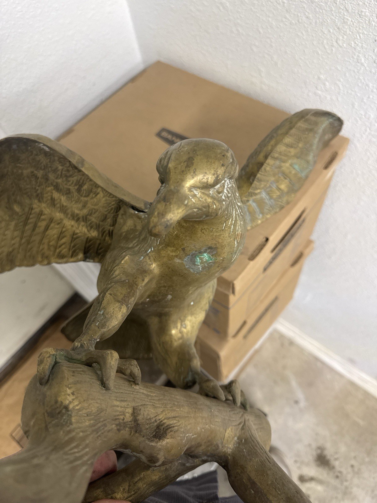 Vintage Solid Brass Eagle on Branch Statue 22” Wingspan Heavy 14 lb Patina