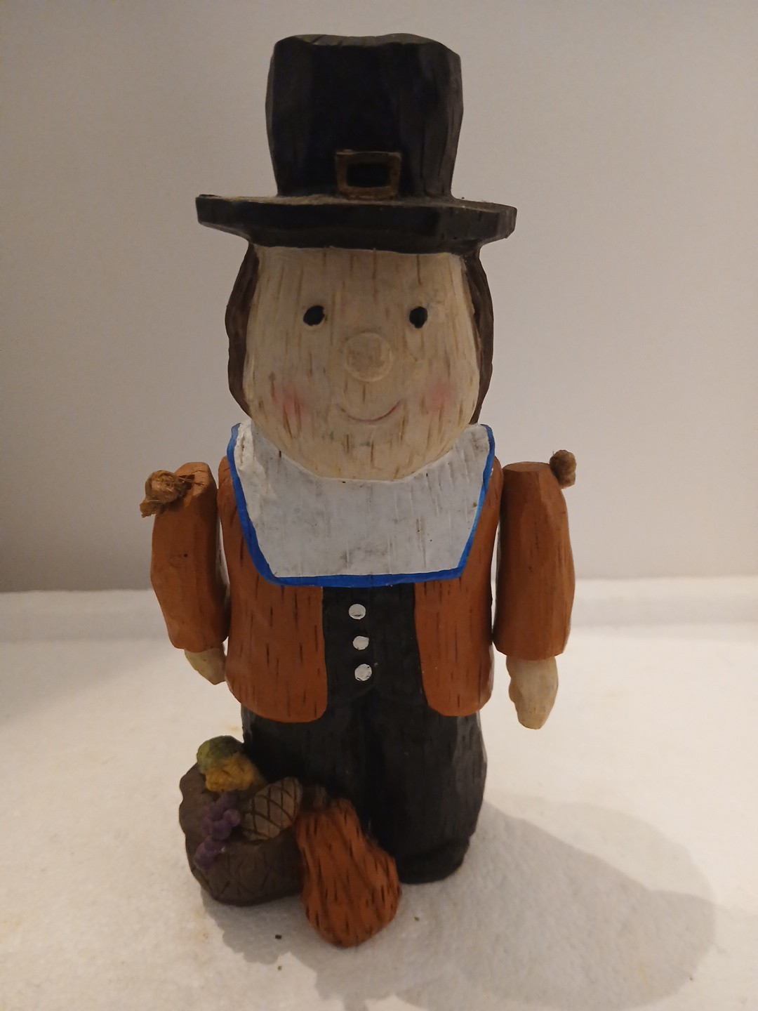 Vintage Handcarved ,Hand Painted Wooden pilgrim figurine