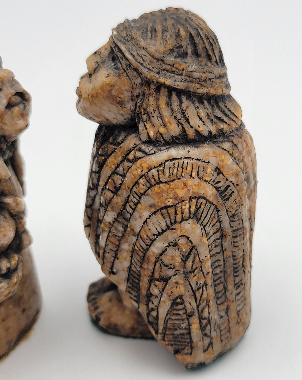Vintage From Chile Carved Stone Folk Art Figurines Indigenous Man Woman Signed